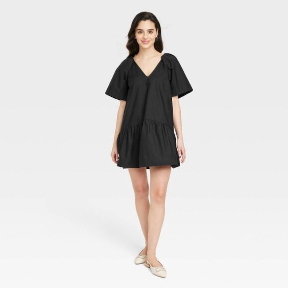 NEW Black Choose Sz XS or Small Roomy Comfy A-Line Mini Dress Pockets A NEW DAY - Picture 1 of 5